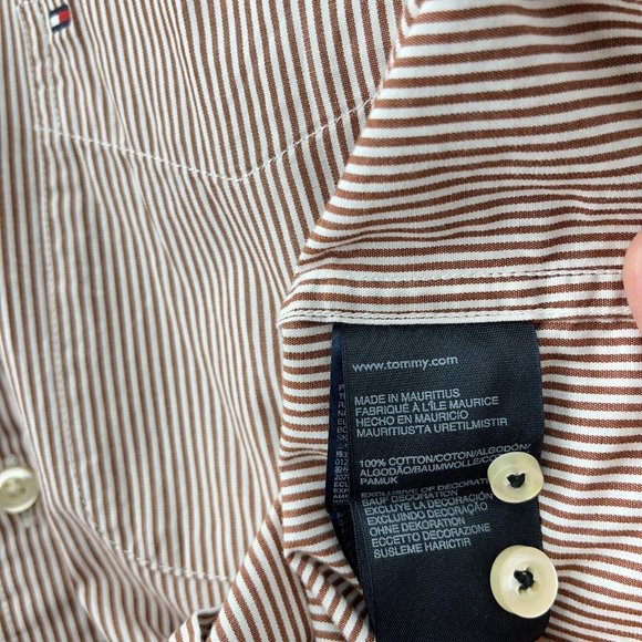 TOMMY HILFIGER Classic Fit Striped Brown Shirt Size S NWT - Picture 3 of 6